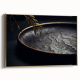 Vintage poster art of a landscape painting, in muted gold and black tones, framed canvas, ideal for bedroom wall decor.