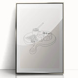 Mid-century modernist art featuring abstract shapes in silver and gray tones on acrylic, ideal for nursery wall art.