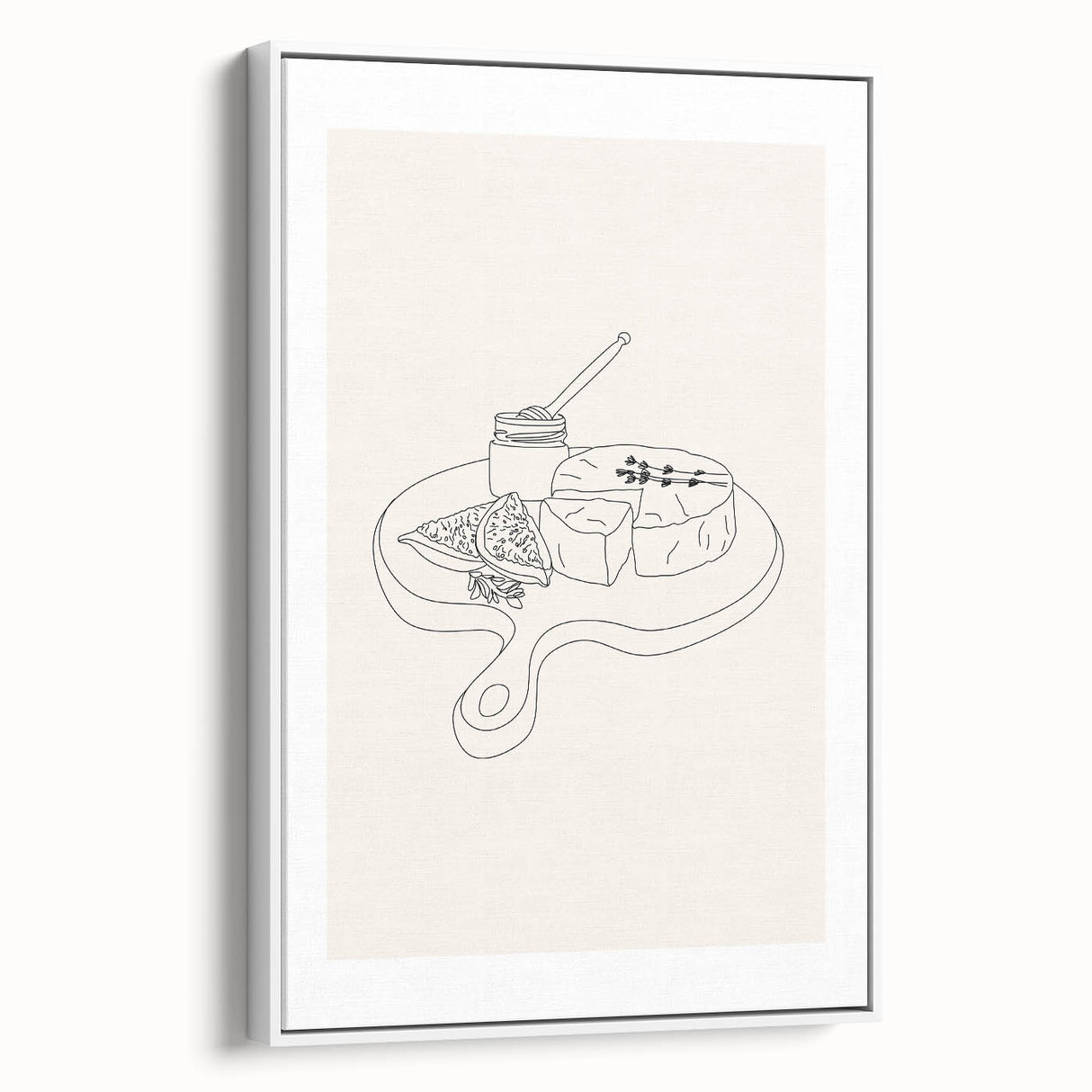Framed canvas featuring vintage poster art of colorful dishes on a black background, suited for living room decor.