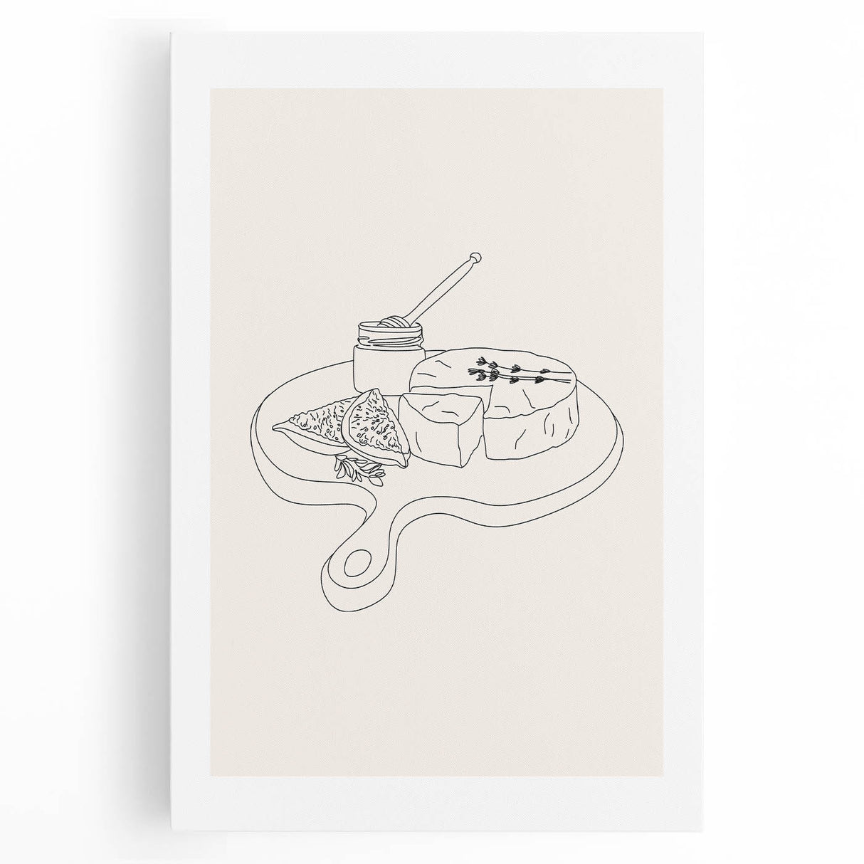 Large black and white stretched canvas featuring an array of dishes, ideal for kitchen wall art.