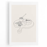 Large black and white stretched canvas featuring an array of dishes, ideal for kitchen wall art.