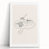 Large black and white canvas depicting stacked dishes, ideal for kitchen wall art.