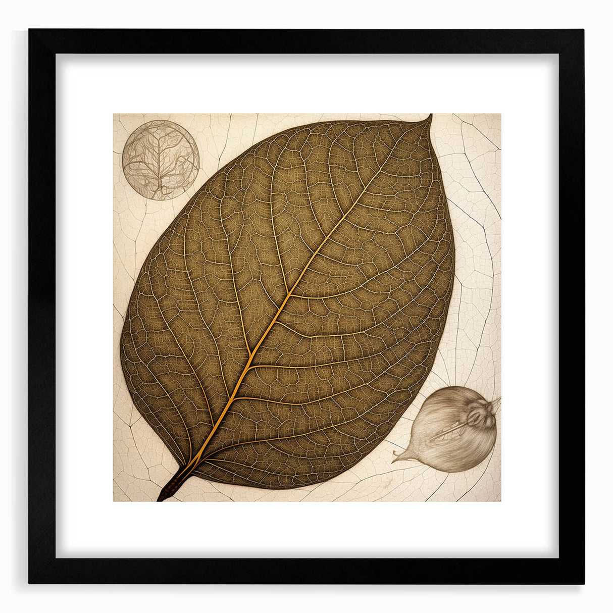 Framed wall art featuring a floral design with vibrant colors and botanical leaves, displayed in a sleek black frame with a white mat, ideal for modern home decor.