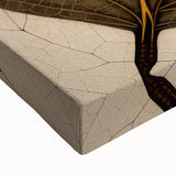 Close-up of a vibrant stretched canvas wall art piece featuring a floral and botanical design, showcasing intricate details of colorful flowers and green leaves, perfect for home decor.