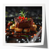 Rolled print of various food dishes in soft pastel shades, ideal for dining room wall art.