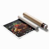 Extra large rolled print featuring various detailed food dishes in soft pastel colors, ideal for classy bathroom wall art.