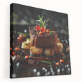 Variety of illustrated food dishes in vibrant colors on a large stretched canvas, ideal for kitchen wall art.