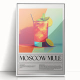 Mid-century modernist art featuring minimalist food and drinks graphics on a white framed acrylic.
