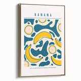 Framed canvas wall art featuring a vintage poster of assorted fruits in muted gold and black tones.