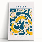 Black and white stretched canvas featuring an array of fruits, ideal for kitchen wall art.