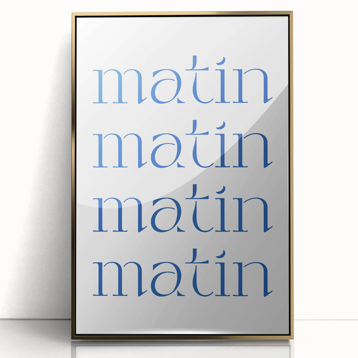 Large art print of a mid-century modernist food illustration in gold and white tones, framed acrylic.