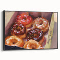 Black and white framed canvas featuring a vintage poster of assorted pastries, ideal for bedroom wall decor.