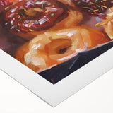 Art deco poster featuring assorted pastries in soft pastel colors on rolled canvas, suitable for dining room decor.