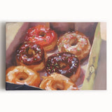 Black and white photo of assorted pastries on a stretched canvas, ideal for kitchen wall art.