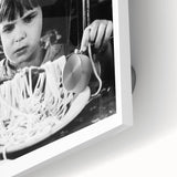 Large abstract wall art on acrylic glass featuring mid-century modernist style, ideal for dining room decor.