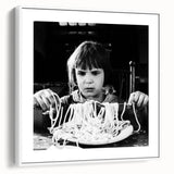 Vintage poster art featuring a colorful crowd at a market on a framed canvas, ideal for living room decor.