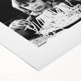 Art deco poster featuring a stylized food and people scene in monochrome, on rolled canvas, suited for dining room decor.