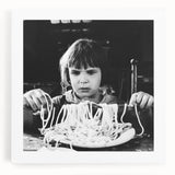 Black and white stretched canvas featuring a bustling market scene, ideal for kitchen wall art.