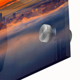 Close-up of a vibrant landscape acrylic glass artwork showcasing colorful abstract designs in rich hues, ideal for modern home decor or office spaces.