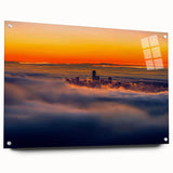 Acrylic glass display featuring a landscape design, showcasing vibrant colors and intricate details in a side view, secured with decorative pins. Ideal for modern decor.