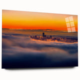 Acrylic glass display showcasing a modern landscape design, viewed from the side, highlighting its sleek edges and vibrant colors, ideal for contemporary home decor.