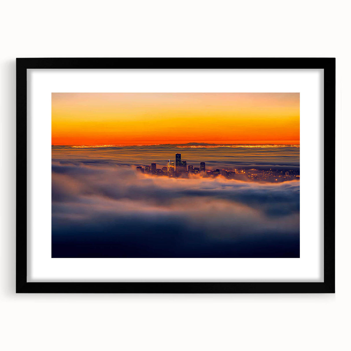 Black landscape frame with mat showcasing a scenic artwork, designed for elegant home decor. Ideal for enhancing interiors with a modern touch.