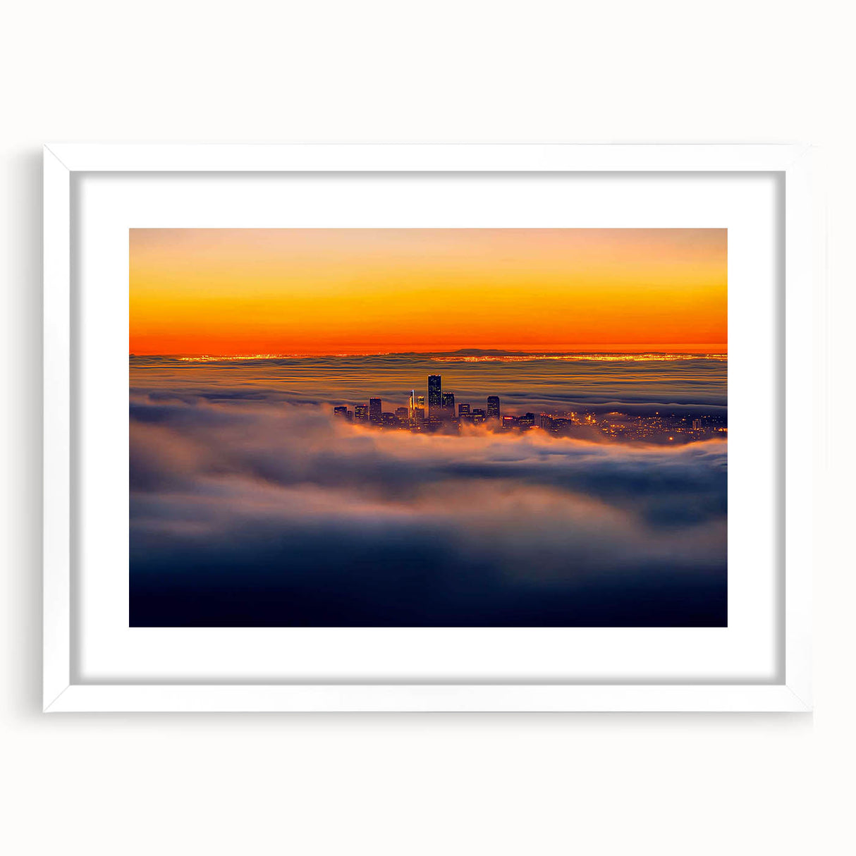 White landscape frame with a mat, showcasing an elegant front view ideal for displaying artwork or photographs. Perfect for home decor or gallery settings.