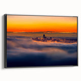 Framed landscape canvas art showcasing a serene black and white mountain scene, displaying a sleek black frame and side view, ideal for modern home decor.