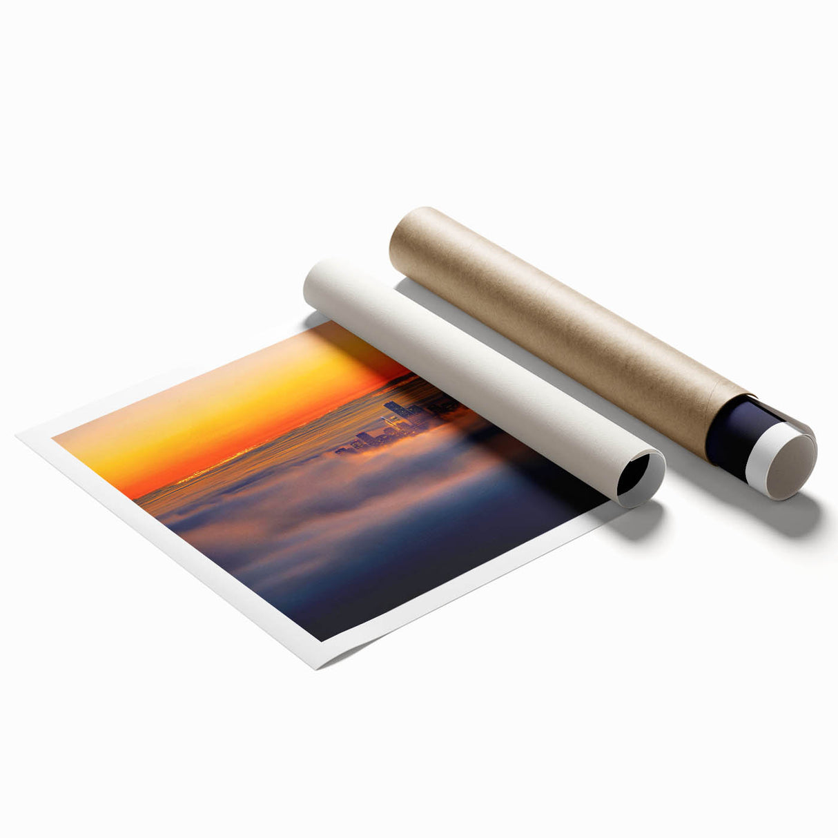 Rolled landscape canvas print showcasing vibrant African-inspired artwork with intricate designs, packaged securely in a protective cardboard tube for safe shipping.