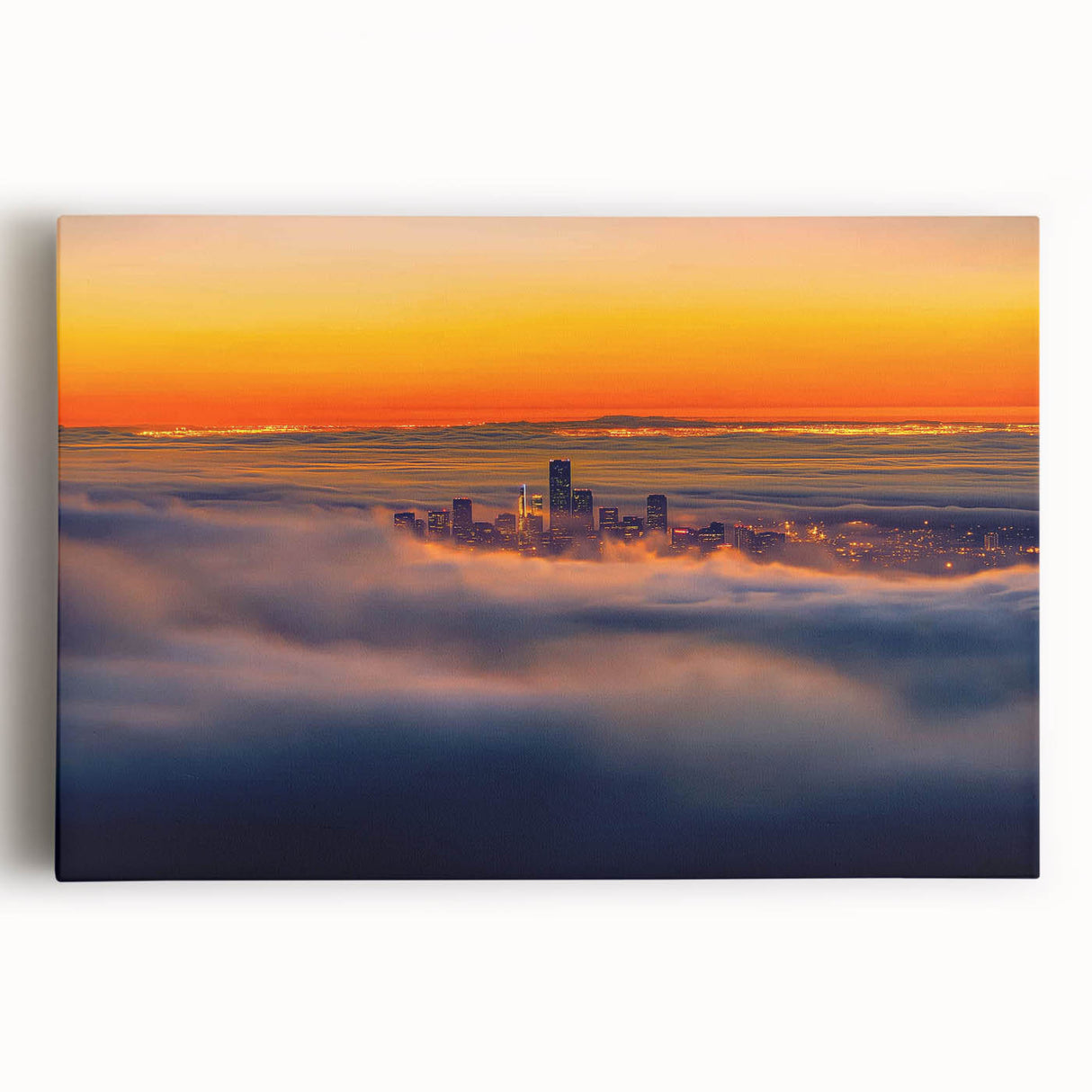 Stretched canvas artwork showcasing a vibrant landscape design, featuring lush green hills and a serene sky, perfect for home decor or office spaces.