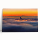Stretched landscape canvas print showcasing a vibrant abstract design with bold colors, leaning against a neutral wall, perfect for modern home decor.