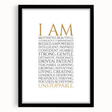 Empowerment Typography Art Print – I AM Affirmations Canvas