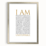 Empowerment Typography Art Print – I AM Affirmations Canvas