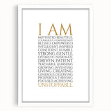 Empowerment Typography Art Print – I AM Affirmations Canvas