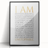 Empowerment Typography Art Print – I AM Affirmations Canvas