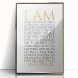 Empowerment Typography Art Print – I AM Affirmations Canvas