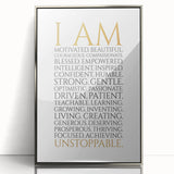 Empowerment Typography Art Print – I AM Affirmations Canvas