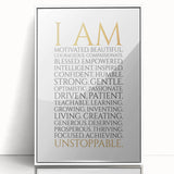 Empowerment Typography Art Print – I AM Affirmations Canvas