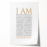 Empowerment Typography Art Print – I AM Affirmations Canvas
