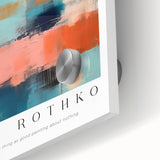 Large abstract wall art in mid-century modernist style, featuring bold red and orange tones on acrylic glass.