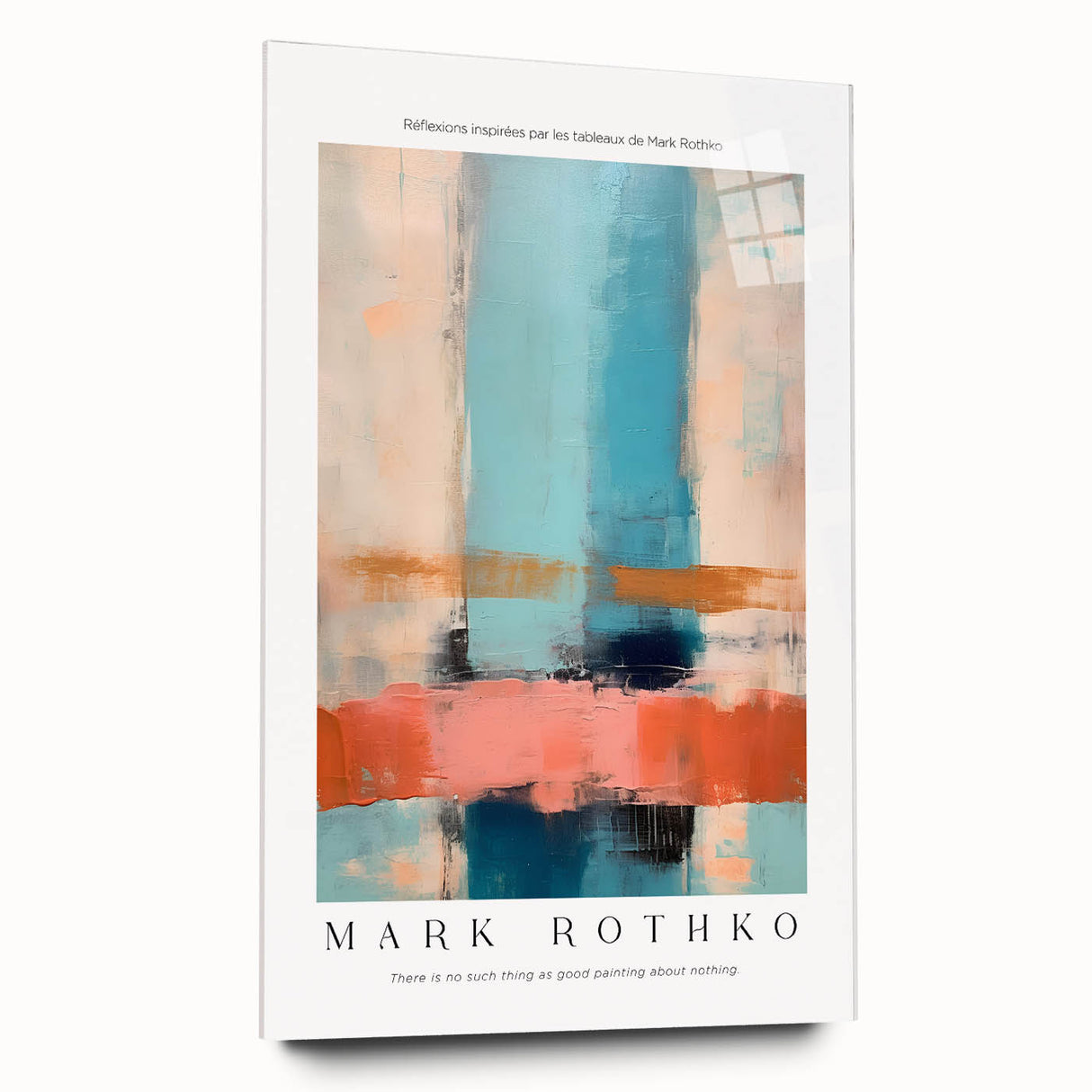 Large abstract wall art in muted blues and greens on acrylic, ideal for modern bedroom or dining room ambiance.