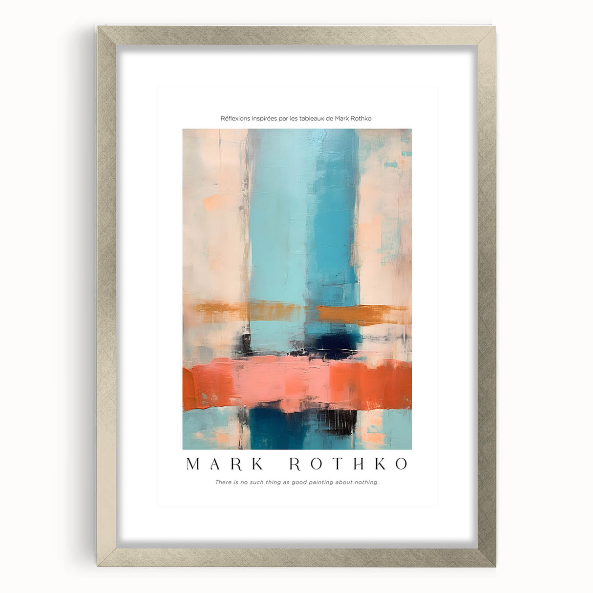 Textured abstract art print in orange and red tones on a silver-framed canvas, suitable for bedroom decor.