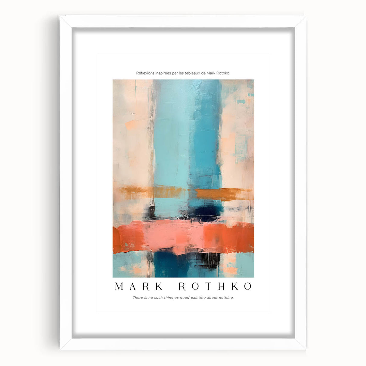 Abstract art print in vibrant red and orange tones on a white framed canvas, ideal for modern bedroom or dining room decor.