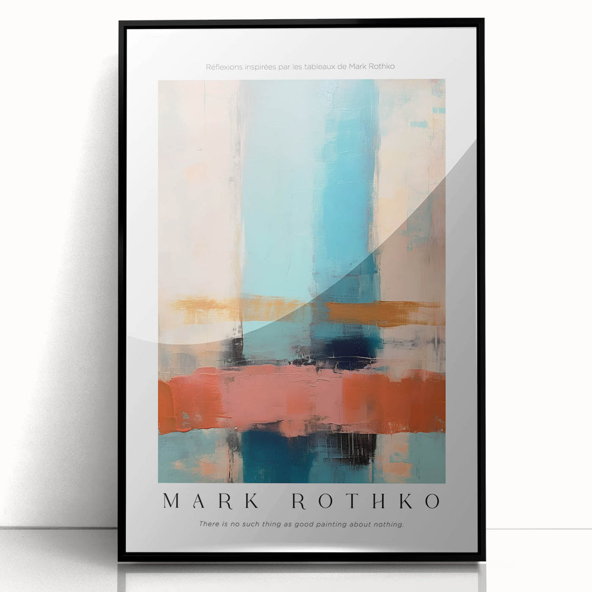 Large abstract wall art featuring bold red and black blocks, framed in black acrylic, suitable for modern art wall decor.