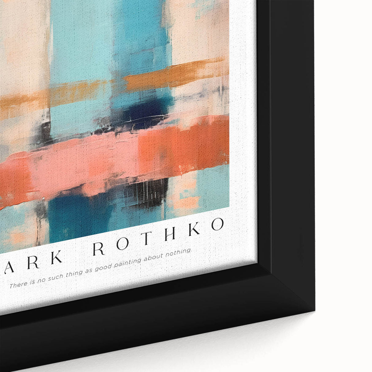 Extra large framed canvas of a textured, abstract Rothko-inspired artwork with a black background and colorful accents.