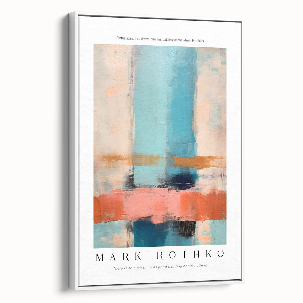 Vintage poster art featuring a minimalist Mark Rothko-inspired design in bold black with vibrant colors, framed canvas.