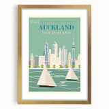 Auckland Retro Travel Poster | Vintage Cityscape Sailing Print