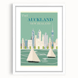 Auckland Retro Travel Poster | Vintage Cityscape Sailing Print