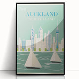 Auckland Retro Travel Poster | Vintage Cityscape Sailing Print