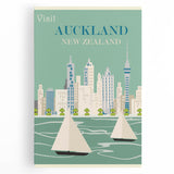 Auckland Retro Travel Poster | Vintage Cityscape Sailing Print